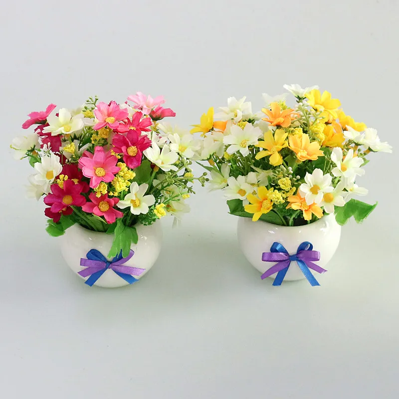 Flone Mini Artificial Small Potted Plants Silk Flower Simulation Flower Bonsai Home Wedding Party Decoration Fake Flowers (2)