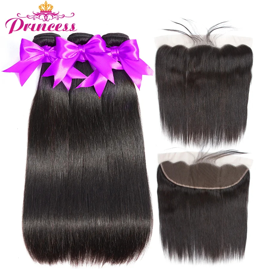 

Beautiful Princess Hair Straight Bundles With Frontal Remy Brazilian Human Hair Weave 3 Bundles With Closure