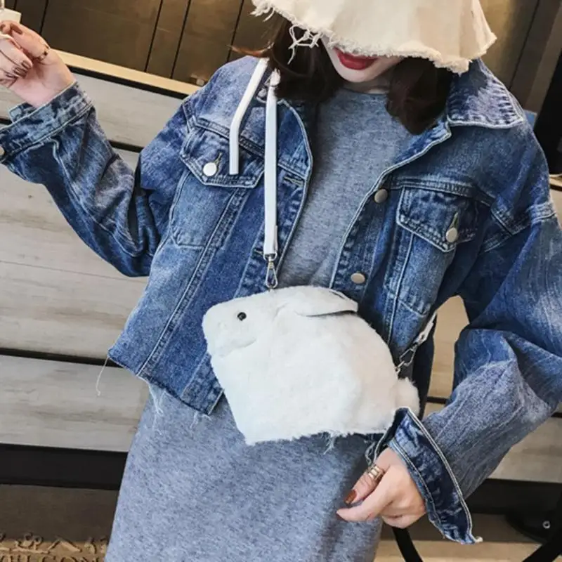 

Cute Rabbit Shape Soft Plush Shoulder Bags Women Girls Mini Crossbody Handbags Ladies Casual Zipper Messenger Bags