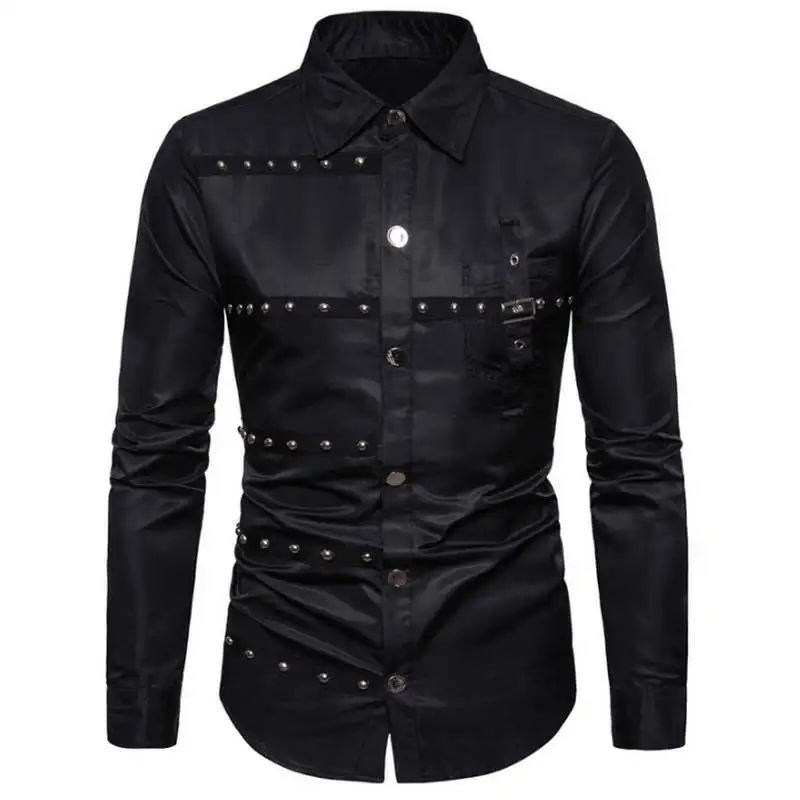 Новая мода Англия Стиль с длинным рукавом грузовой рубашка Повседневное Epaulet Карманный Slim Fit с длинным рукавом мужская повседневная рубашка M-3XL - Цвет: Черный