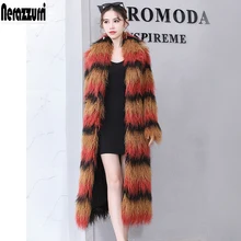 Nerazzurri разноцветное пальто из искусственного меха длинные пушистые монгольские Овцы мех плюс размер 5xl 6xl 7xl Женская Зимняя мода