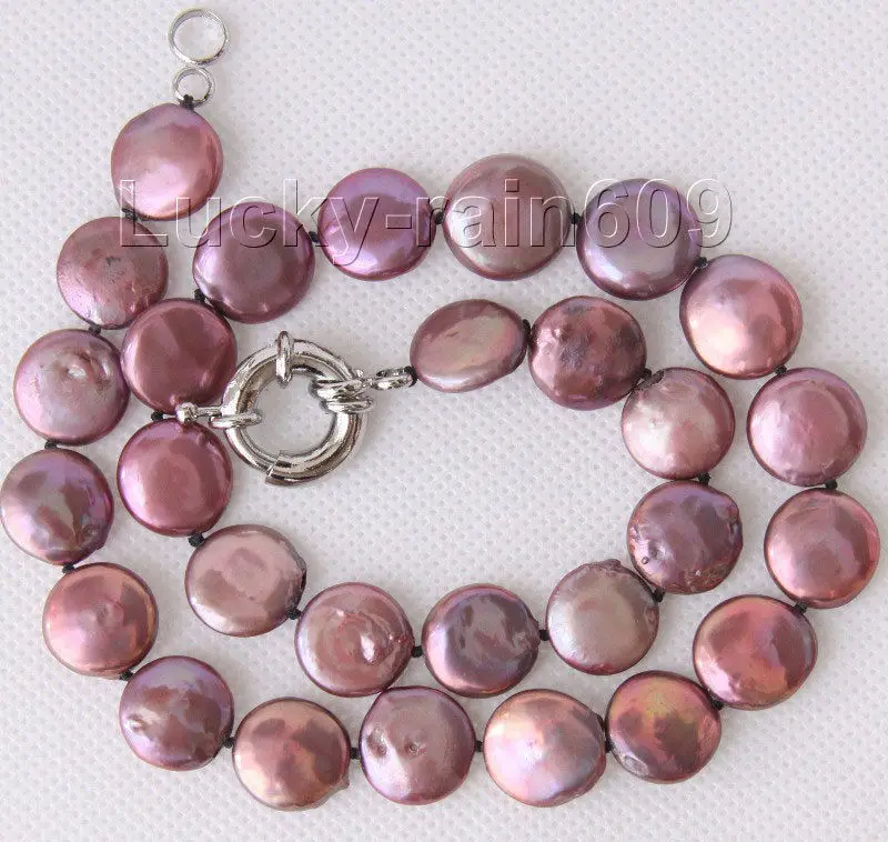 

shipping Genuine 16" 14mm coin fastener wine red pearls necklace 18KGP clasp e1960 (A0325)