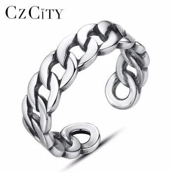 

CZCITY Buckle Ring Jewelry Polishing S 925 Sterling Silver Noble Rings for Women & Men Adjustable Cuff Thailand Knitted Ring