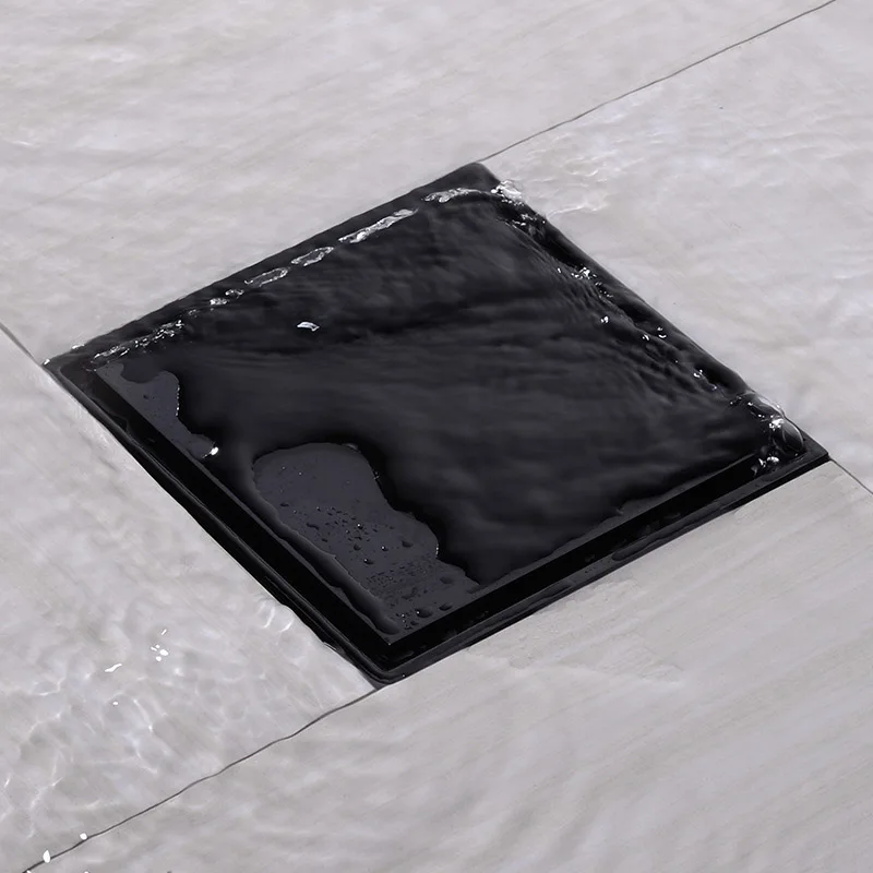 Твердая латунь квадратная Ванная комната душ Трап Плитка Вставка Невидимый фильтр для воды Черное золото хром никель Матовый