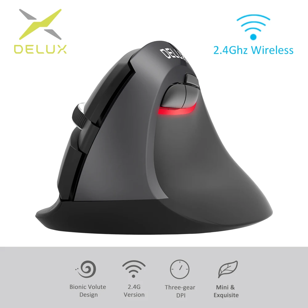 Delux M618Mini GX 2 4 GHz беспроводная Вертикальная мышь 6 кнопок 1600 DPI Эргономичный дизайн