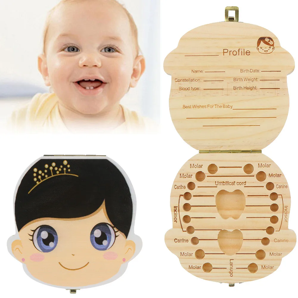 

English Kids Tooth Box Organizer Baby Save Milk Teeth Wood Storage Box home storage organization home office storage shelf