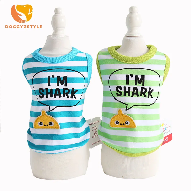 

I AM SHARK Pet Vest Blue Green Summer New Teddy Small And Medium Dog Striped Cotton Breathable Vest DOGGYHZSTYLE
