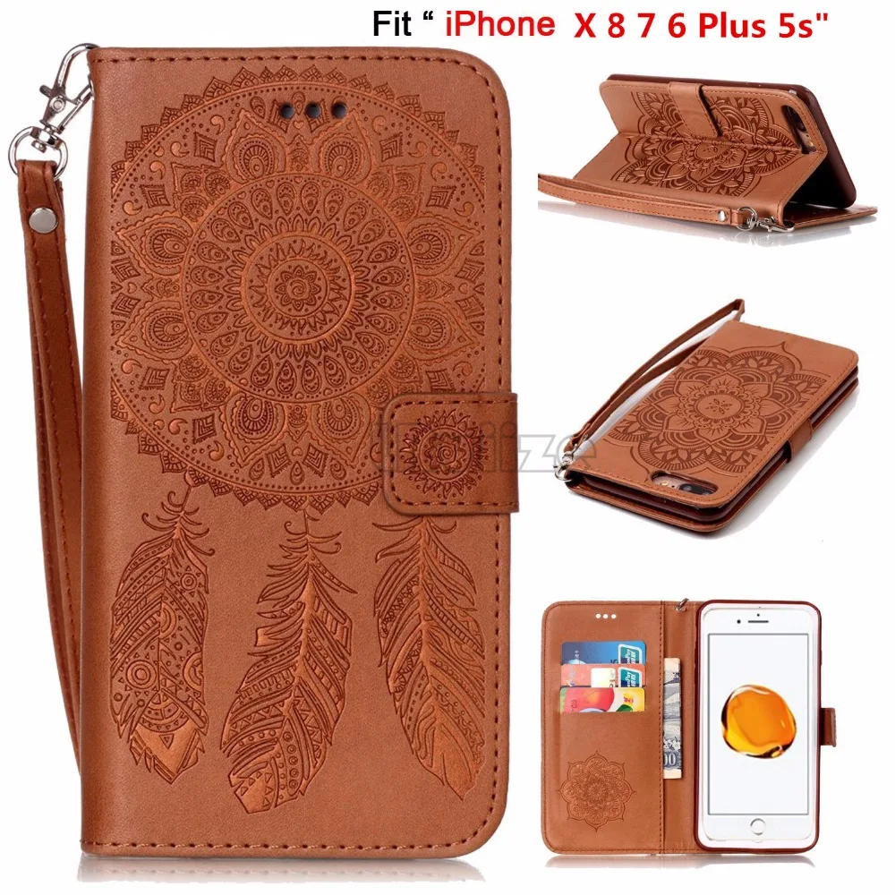 

For Apple iphone Xs Max Xr 8 7 6s Plus 5 SE Luxury Retro printing Campanula Flower PU leather case Wallet Flip Stand cover Coque