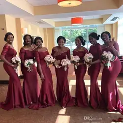 Новые нигерийские южно-африканские бордовые платья для подружки невесты элегантные с открытыми плечами с юбкой-годе, с блестками, длинные