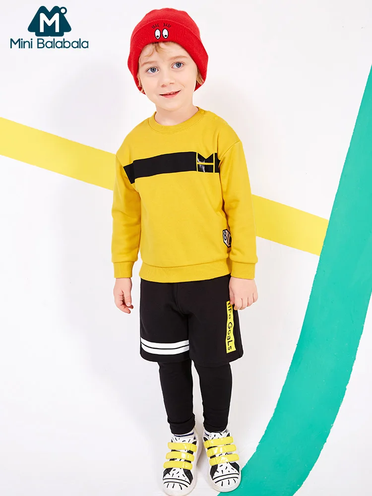 

Mini Balabala Kids 2-Piece Printed Sweatshirt + Fake Two-Piece Pants Set Children Toddler Boy Tops + Sweatpants Clothing Set