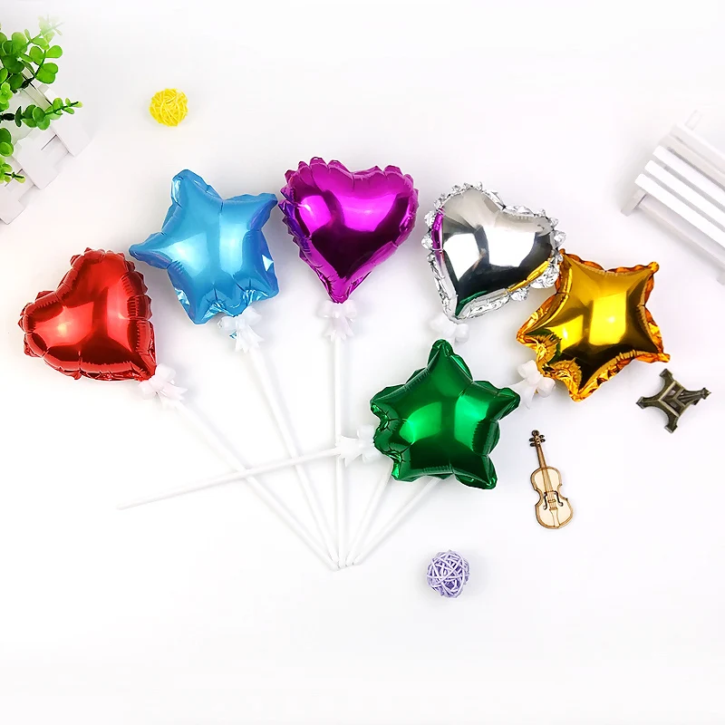 

Star Heart foil balloon Cake Decoration Birthday 1PC With pole Cake Insert cards popular party Decoration 5 Inch Wedding