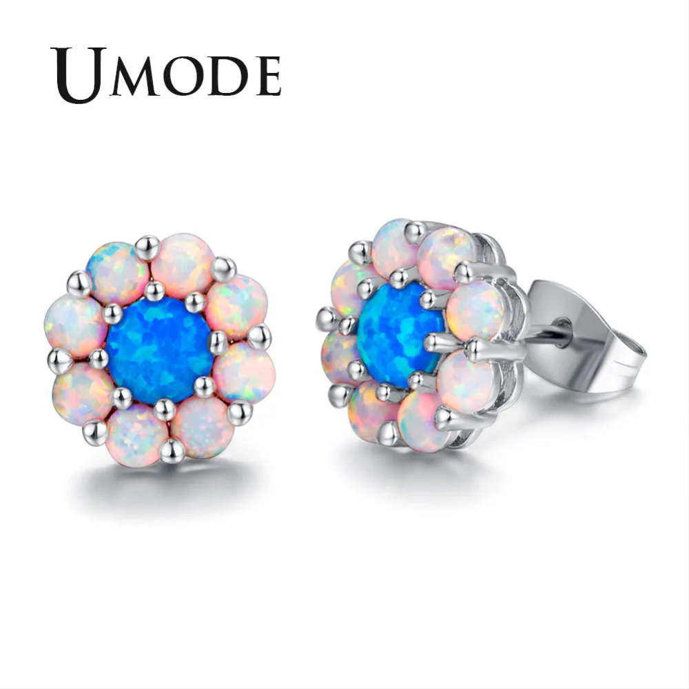 

UMODE Sunflower Blue Opal Stud Earring for Women 2018 Fashion Opal Jewelry Gift Brinco Pendiente Mujer Moda Bjioux Femme AUE0404