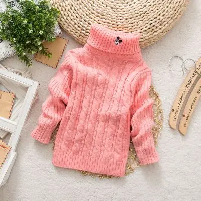 Свитер-кардиган для мальчиков и девочек; коллекция года; сезон осень-зима; Однотонный свитер для маленьких мальчиков и девочек; вязаный пуловер с высоким воротником для малышей; верхняя одежда - Цвет: Розовый