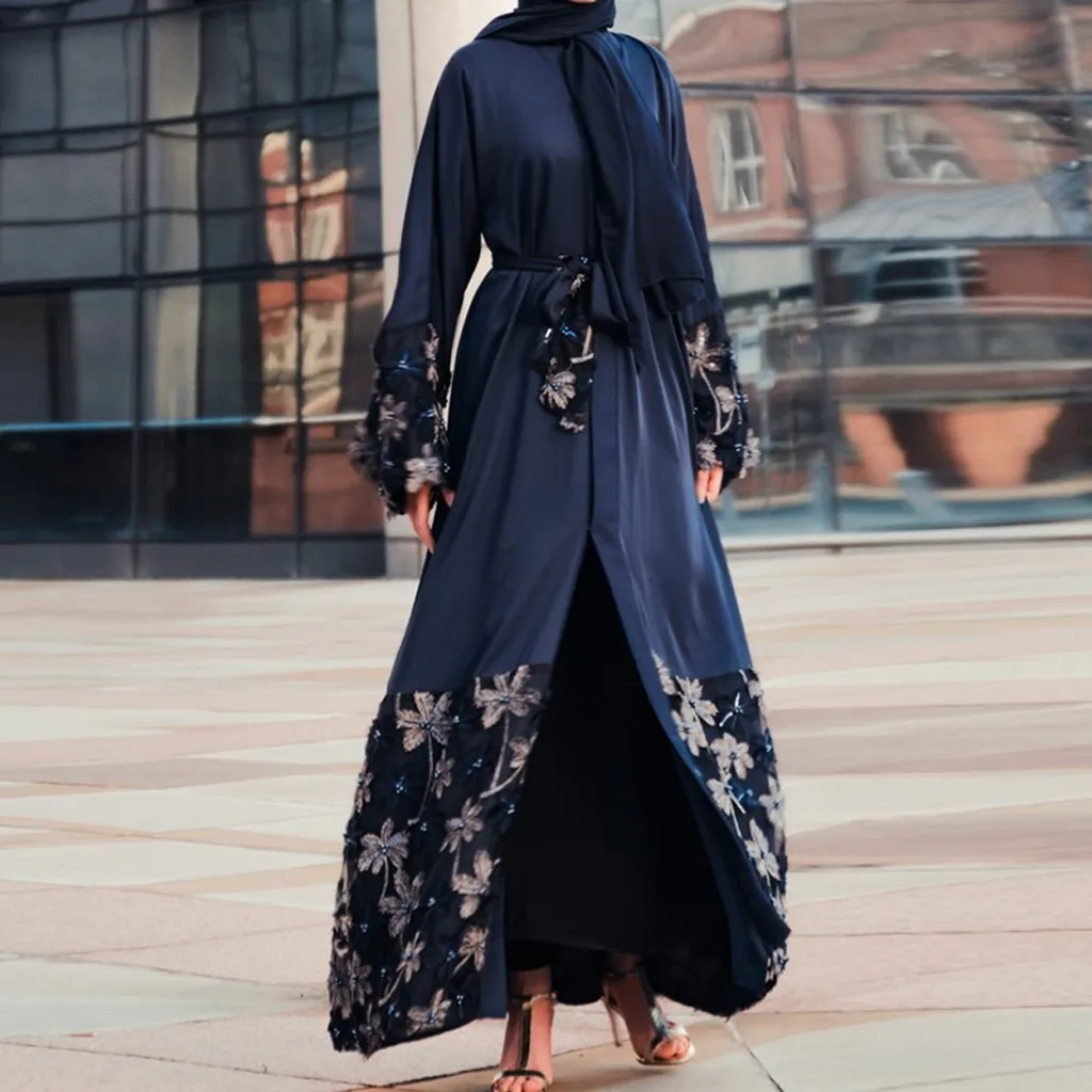 Длинное платье абайя, повседневное мусульманское платье, женское этническое платье абайя, исламское платье с принтом на Ближнем Востоке, Бандажное платье макси-Кафтан T416