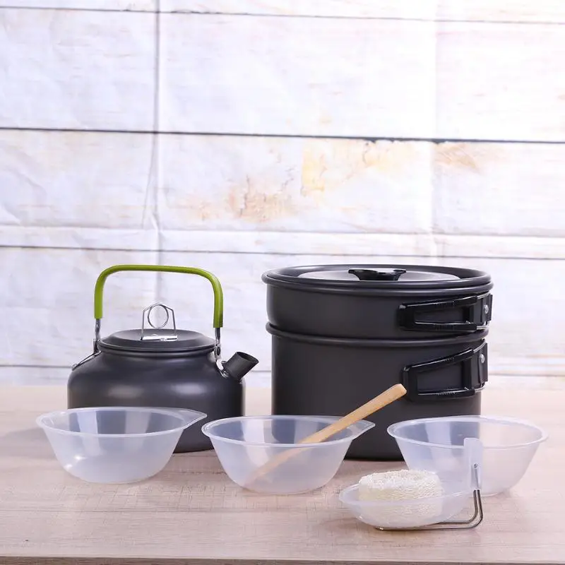 Utensilios Camping al aire libre mochila cocina Pan olla conjunto de equipos de cocina utensilios de cocina Mess Kit