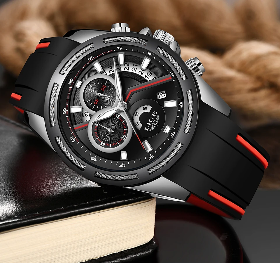 Relogio Masculino LIGE мужские часы с силиконовым ремешком Топ бренд класса люкс водонепроницаемые спортивные часы с хронографом золотые кварцевые наручные часы+ коробка