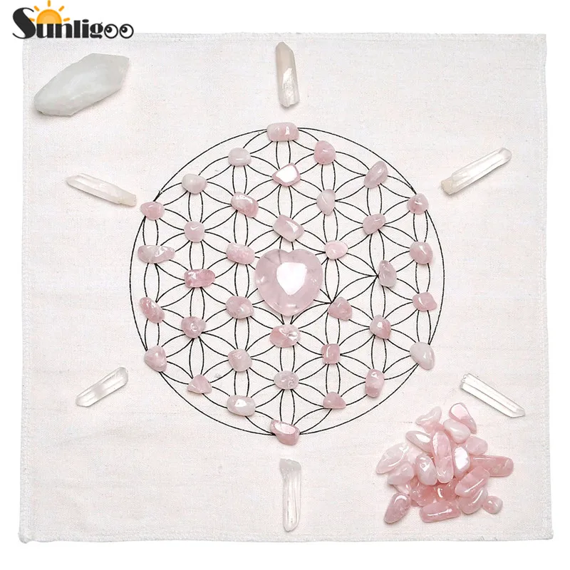 Skup Sunligoo Chakra Crystal Healing siatki zestaw siatki ołtarz tkaniny + kwarc różowy + przezroczysty kwarcowy + pałeczki kryształowe punkty kamienie energetyczne wystrój