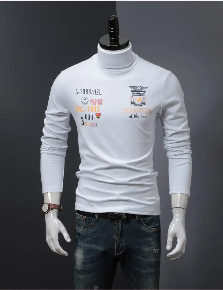 Мужская водолазка футболка толстые теплые Футболки с длинным рукавом зимняя футболка мужской верх с принтом модная футболка s Зимняя Базовая рубашка