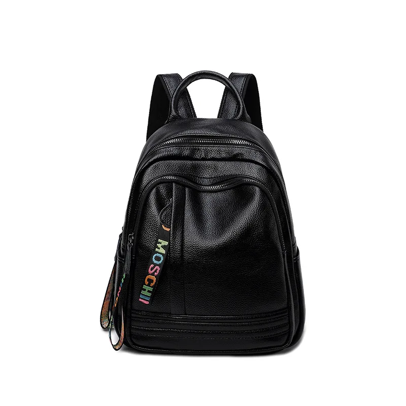 

Women Black Preppy Style Cover Backpack Popular Brief Girl's School bags/Double Shoulder Bags Made By Cow Leather for Teenagers