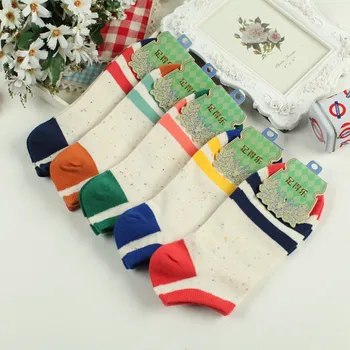 

ZDL-135 Women's Short Low Cut Ankle Socks Cotton Casual Wide Stripes 10pairs