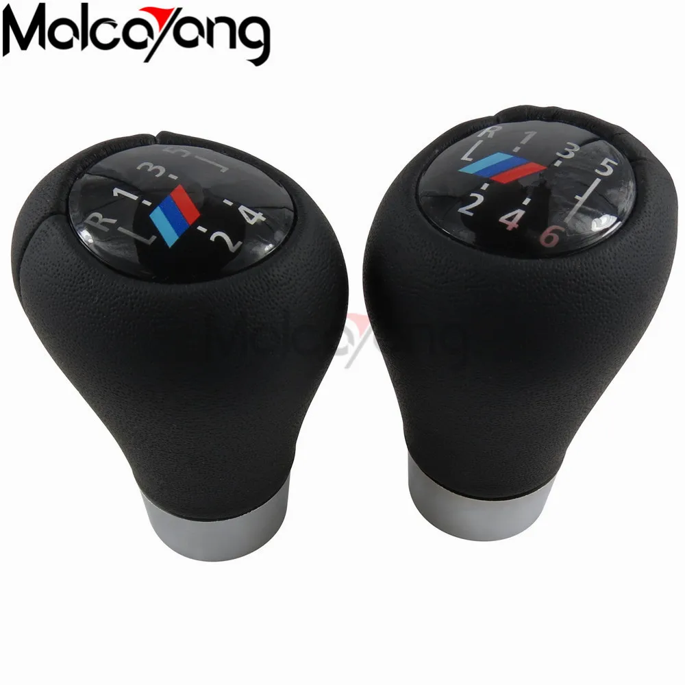 5 6 Speed Real Leather Gear Shift Knob With 3 Color Lines For BMW 1 3 5