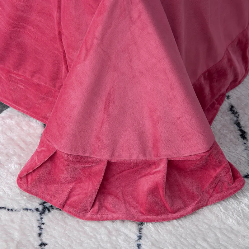 Зеленый Коричневый Красный Белый Розовый Роскошный зимний толстый фланелевый кружевной комплект постельного белья из флисовой ткани пододеяльник простыня/льняные наволочки
