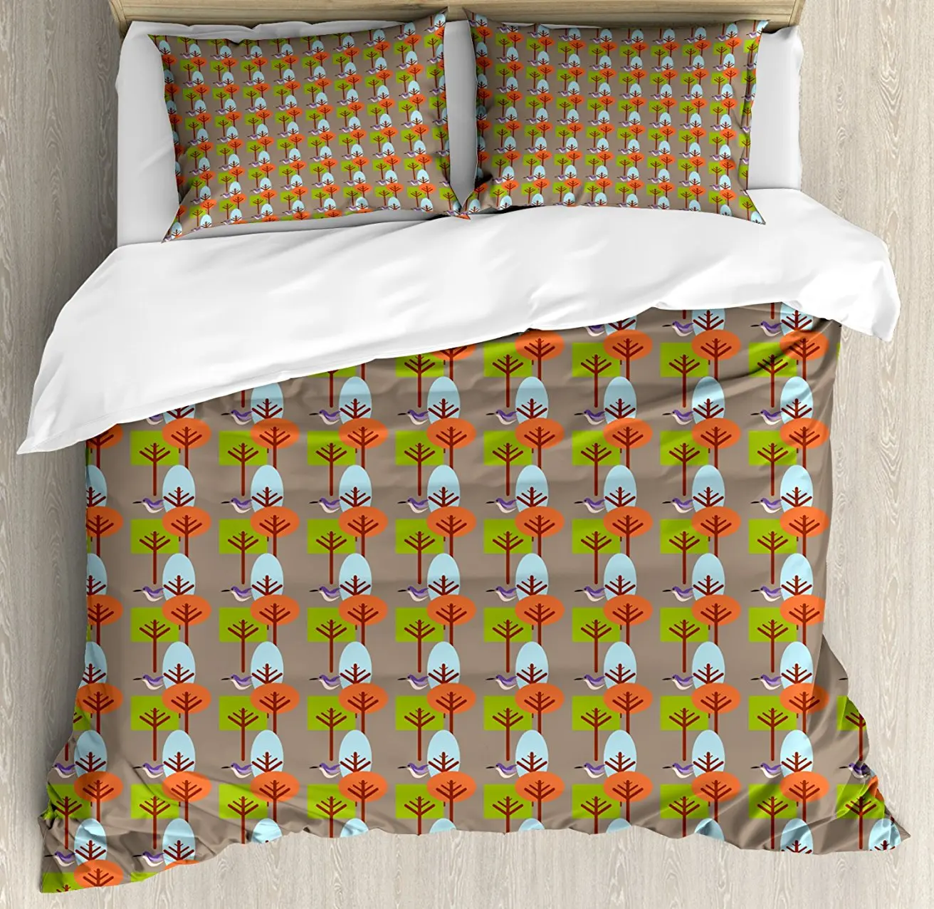 

Mid Century Duvet Cover Set Flying Hummingbird and Colorful Trees Simple Nature with Modernist Art Approach 4 Piece Bedding Set