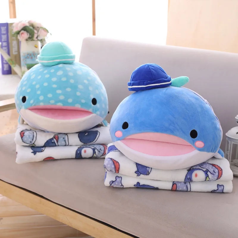 

Plush Toys Shark Whale Soft Kawaii Stuffed Cushion Blanket Pillow Blanket Office/Car/Lunch Break Blanket Pillow for Chair 3 in 1