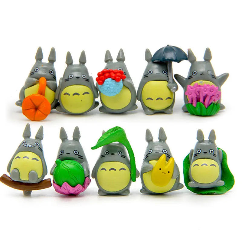 10pcs lot Mini Totoro figure umbrella font b toy b font set 2016 New kawaii Japanese