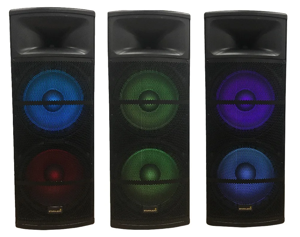 dual 5000watts 15inch powered pa party ktv speaker with usb sd bt rgb led light 2ch uhf handheld wireless mic system
