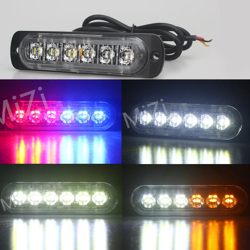 Amber Red Blue 12V 6 Led Strobe Warning Light Strobe Grille Flashing Lightbar Ultra-thin Truck Car Lamp lights Car-styling construction site solar powered red amber blue safety warning flashing light