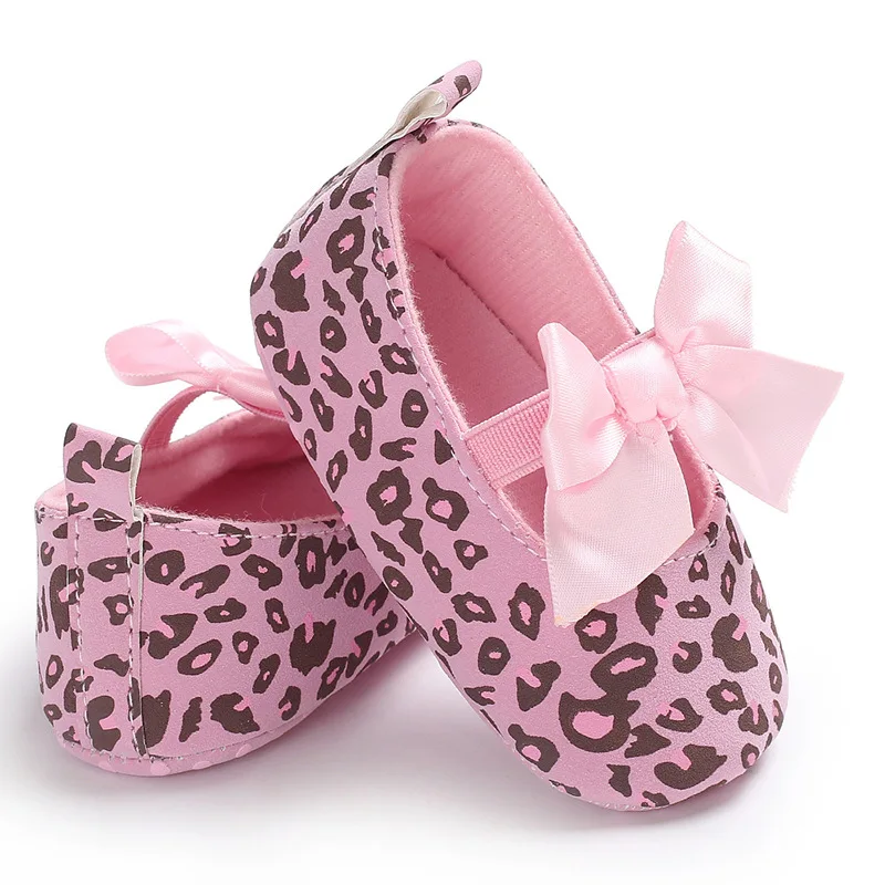 

Princess Girl Leopard Baby Shoes Bow knot Lace Up Jane Crib Sweet Ballet Dress First Walkers For Toddler