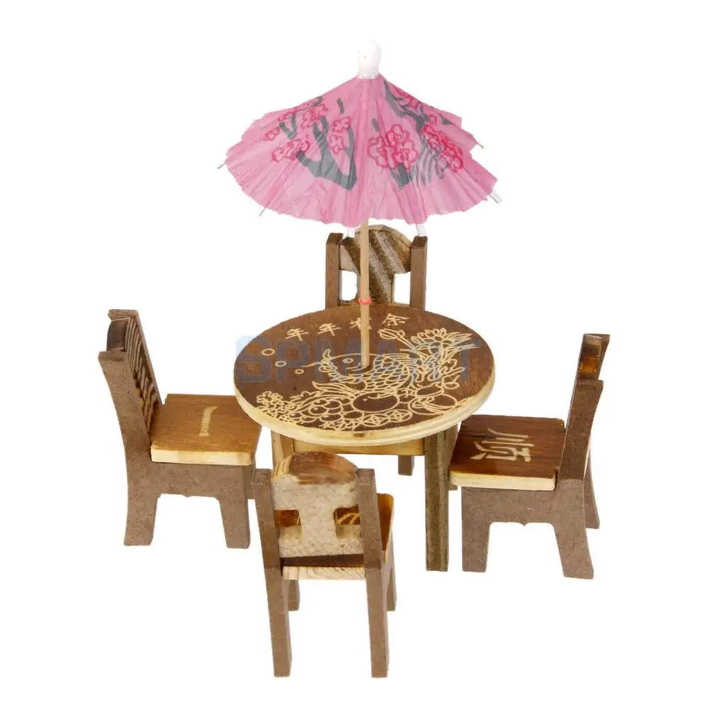 1 Set Wooden Table Chair Miniature Craft Landscape Dining Room