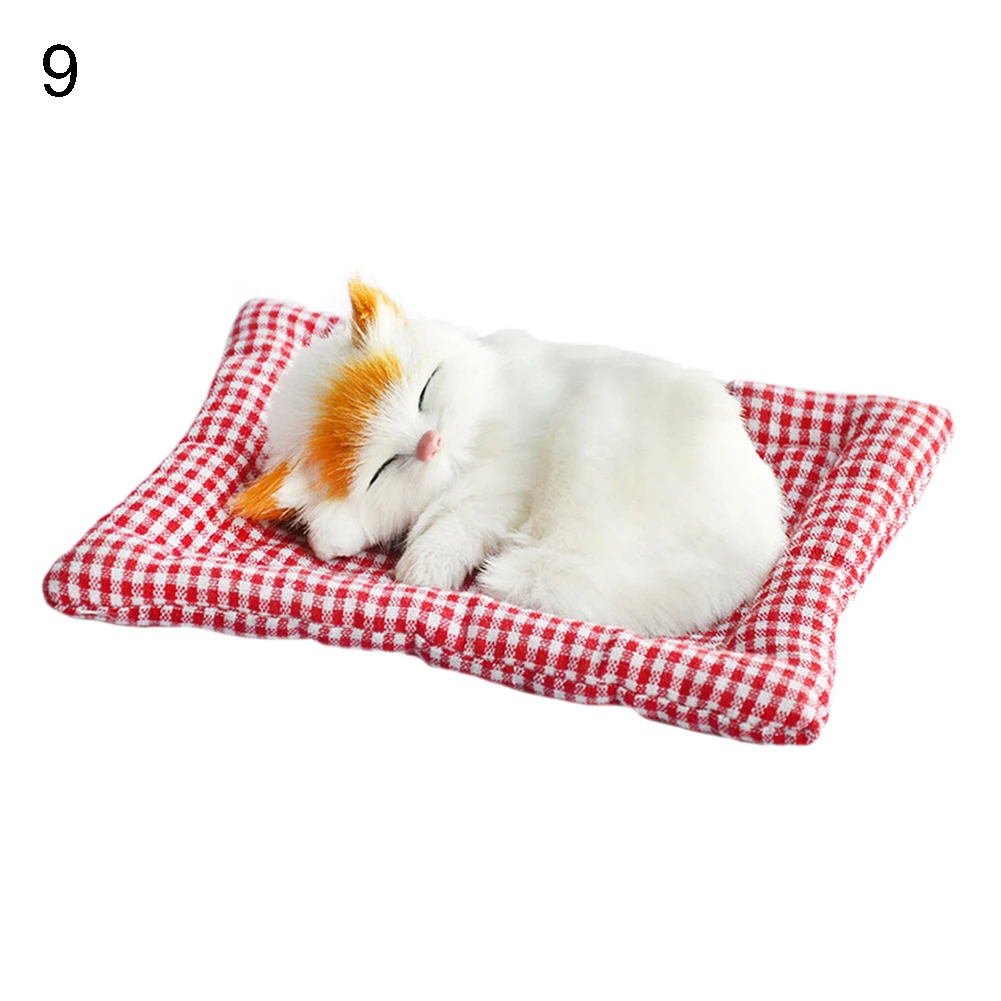 Lovely Simulation Doll Plush Sleeping Cat with Sound peluche Cat With Nest Car Desk Ornaments Kids Gift Photo Prop Cat Toys