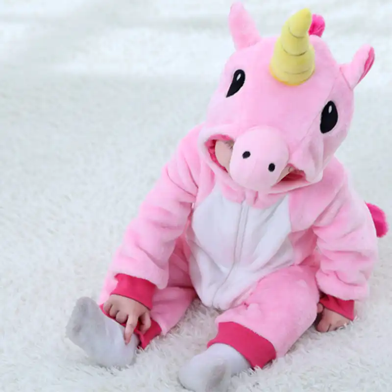 Barboteuses Bébé Pour Garçons Filles Dessin Animé Flanelle Pyjamas Kigurumi Lapin Licorne Animal Nouveau Né Barboteuses Point Bambin Bébé Ensembles