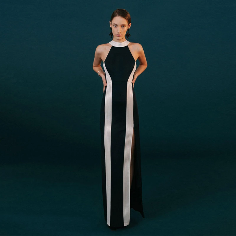 

2018 Elegant Sleeveless Bodycon Maxi Dress High Quality Stretch Summer Women Fashion Patchwork Night Party Bandage Dress Vestido