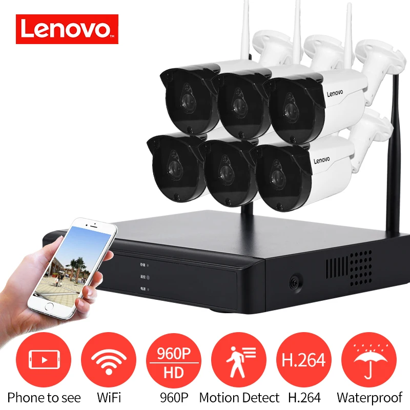 

LENOVO 6CH Array HD Wireless Security Camera System DVR Kit 960P WiFi camera Outdoor HD NVR night vision Surveillance camera