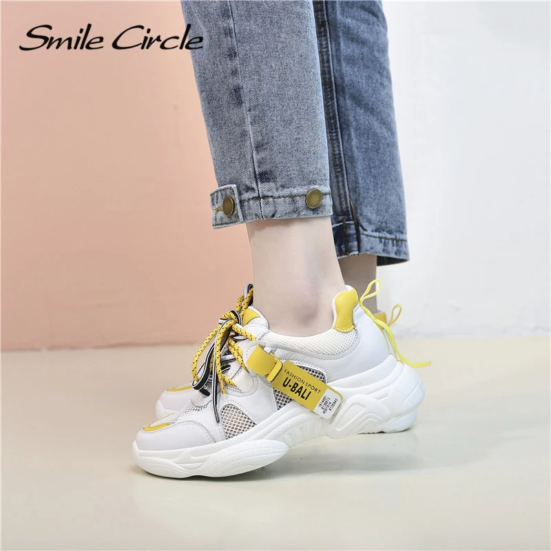Женские кроссовки Smile Circle Белые Повседневные дышащие на плоской платформе весну
