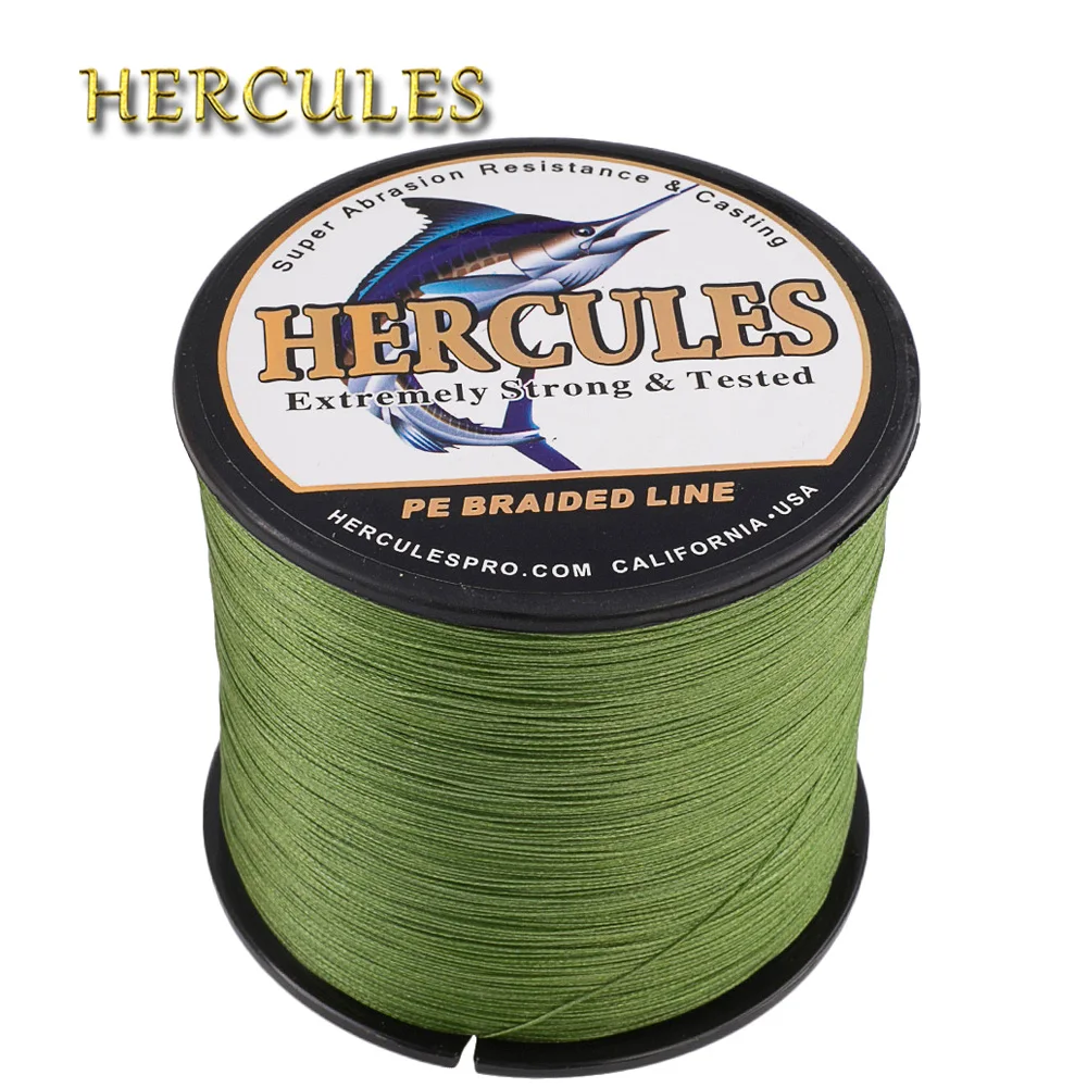 Hercules рыболовная леска армейского зеленого цвета PE 100 м 300 500 1000 1500 2000 8 прядей
