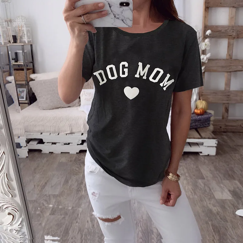 

Women Short Sleeve T Shirt O Neck Dog Mom Kawaii Letter Print Tee Chic Elasticity Tops Dog Person Fashionable Outfits Streetwear