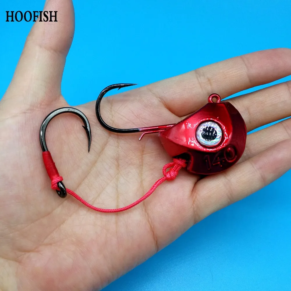 HOOFISH 140 г/120 г/100 г 2 шт./лот большая свинцовая наживка для рыбалки с двумя крючками mustad Red fish shaped fishhook глубокая морская жесткая приманка