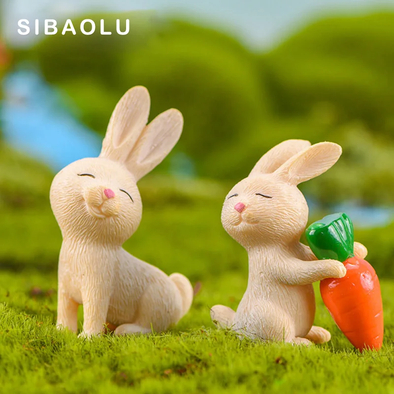 

1pc Easter Rabbit figurine cartoon Animal Model Moss landscape Resin Craft home miniature fairy garden decoration accessories