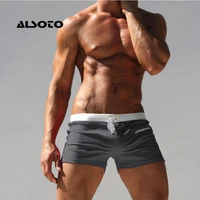 ALSOTO Brand Men Swimwear Swimsuits Swimming Boxer Shorts Trunks Pocket Mens Swim Boxers Beach Surf Board Shorts Bathing Suit