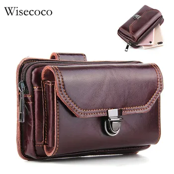 

Luxury Genuine Leather Wallet Bag for iPhone 8plus Universal Brown Mens Waist Belt Pack Cell Phone Purse Case S9 S8 Plus Pocket