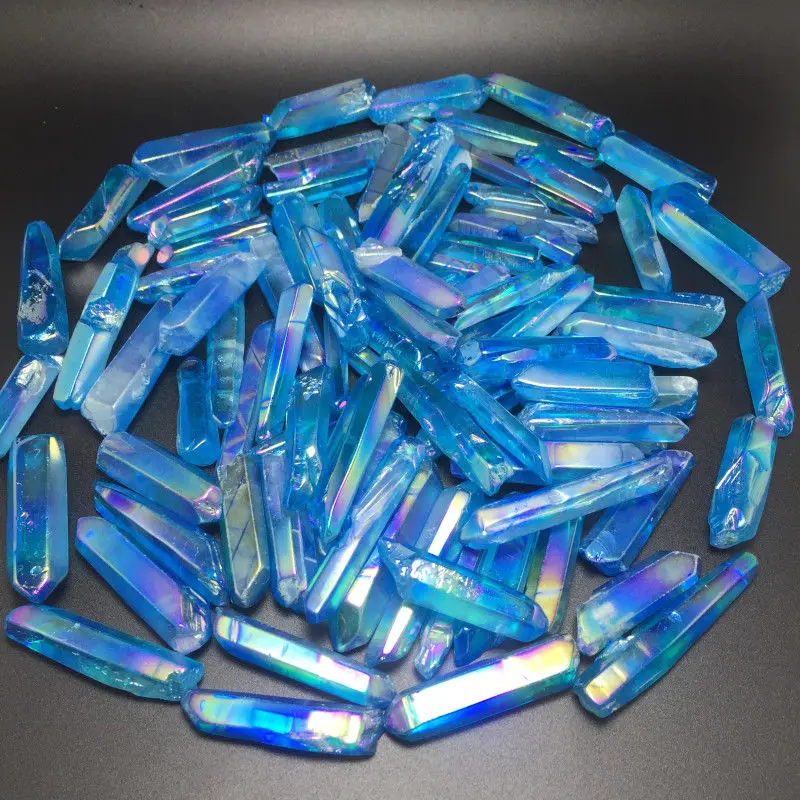 

100g rainbow blue flame aura quartz crystal point wand specimen