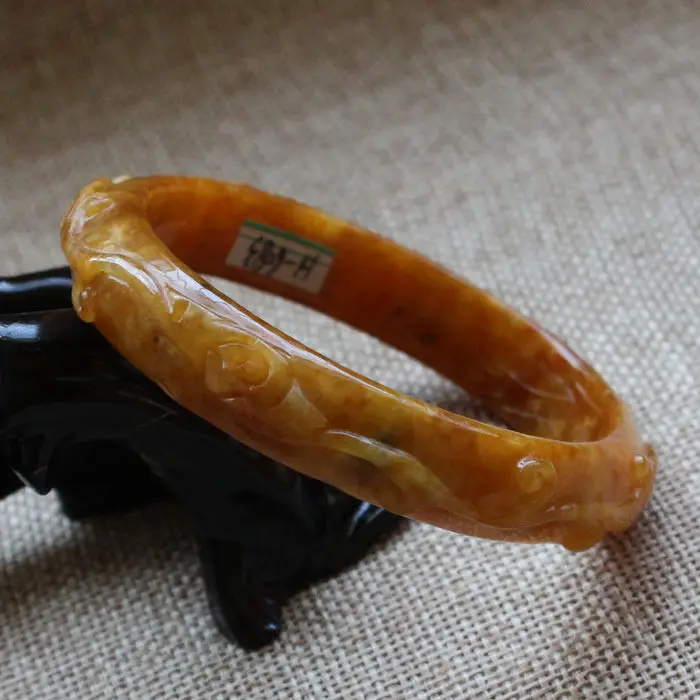 

57mm Chinese Hand-carved Emerald Brown Jadeite Jade Gems Bracelet Bangle A6083