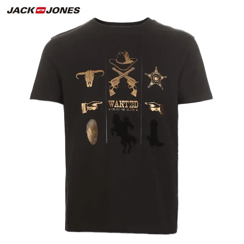 JackJones Мужская футболка из хлопка Удобная футболка с короткими рукавами и принтом 219201503