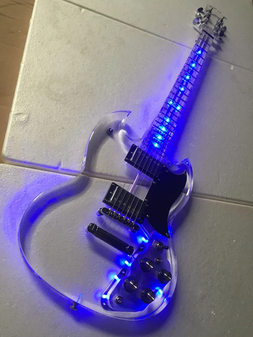 

Electric Guitar/Blue Lighting Acrylic Guitar/ Quality Electric Guitar/Free shipping