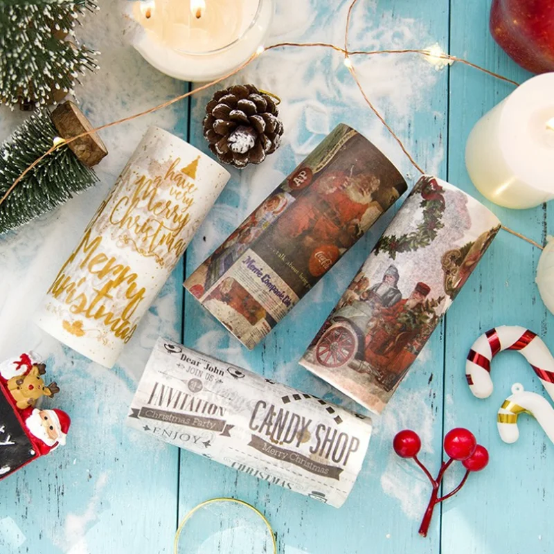 

1 Pcs Cute 10cm*5m Vintage Christmas Washi Tape DIY Decoration Scrapbooking Planner Masking Tape Label Sticker Stationery