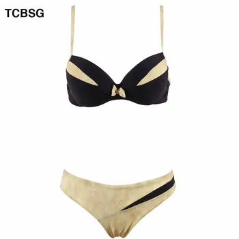 

TCBSG 2019 Bikini Sexy Swimwear Women Mid Waist Print Swimsuit Female Vintage Bikinis Set Solid Beach Swimming Push Up Suits